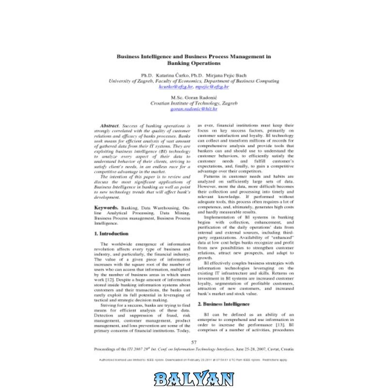 31567d65eb817e6eaeec3e28e03dcb8b.jpg دانلود کتاب Business Intelligence and Business Process Management in Banking Operations (Proceedings of 29th International Conference Information Technology Interfaces) - تصویر 1